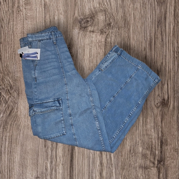 Time and Tru Denim - Time and Tru Women's Blue Wide Leg Cargo Jeans